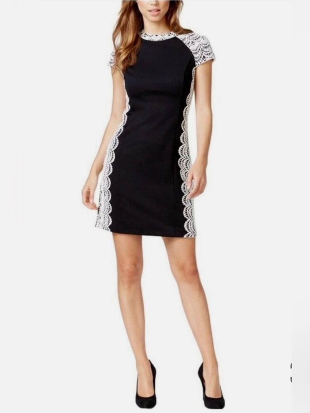 Kensie Black Mini Dress with White Lace Panels